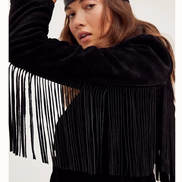 [🌟 PRICE FIRM] Free People Black Marlboro Fringe Genuine Leather Blazer Jacket - Picture 2 of 16